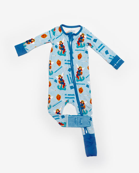 St Michael the Archangel Catholic Saint baby boy footie pajamas