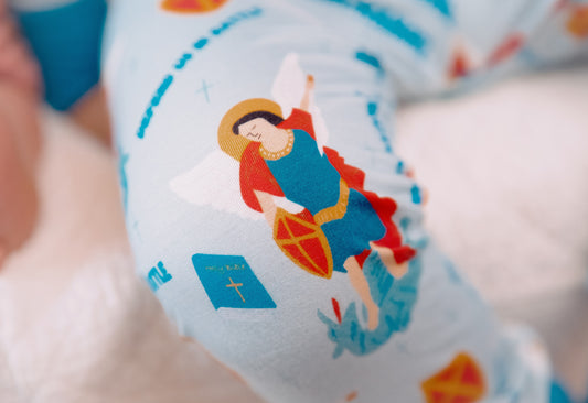 St Michael the Archangel Catholic Saint baby boy footie pajamas