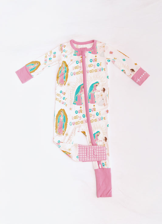 Our Lady of Guadalupe Catholic baby girl footie pajamas