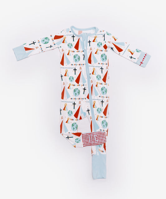 Divine Mercy Catholic baby boy footie pajamas