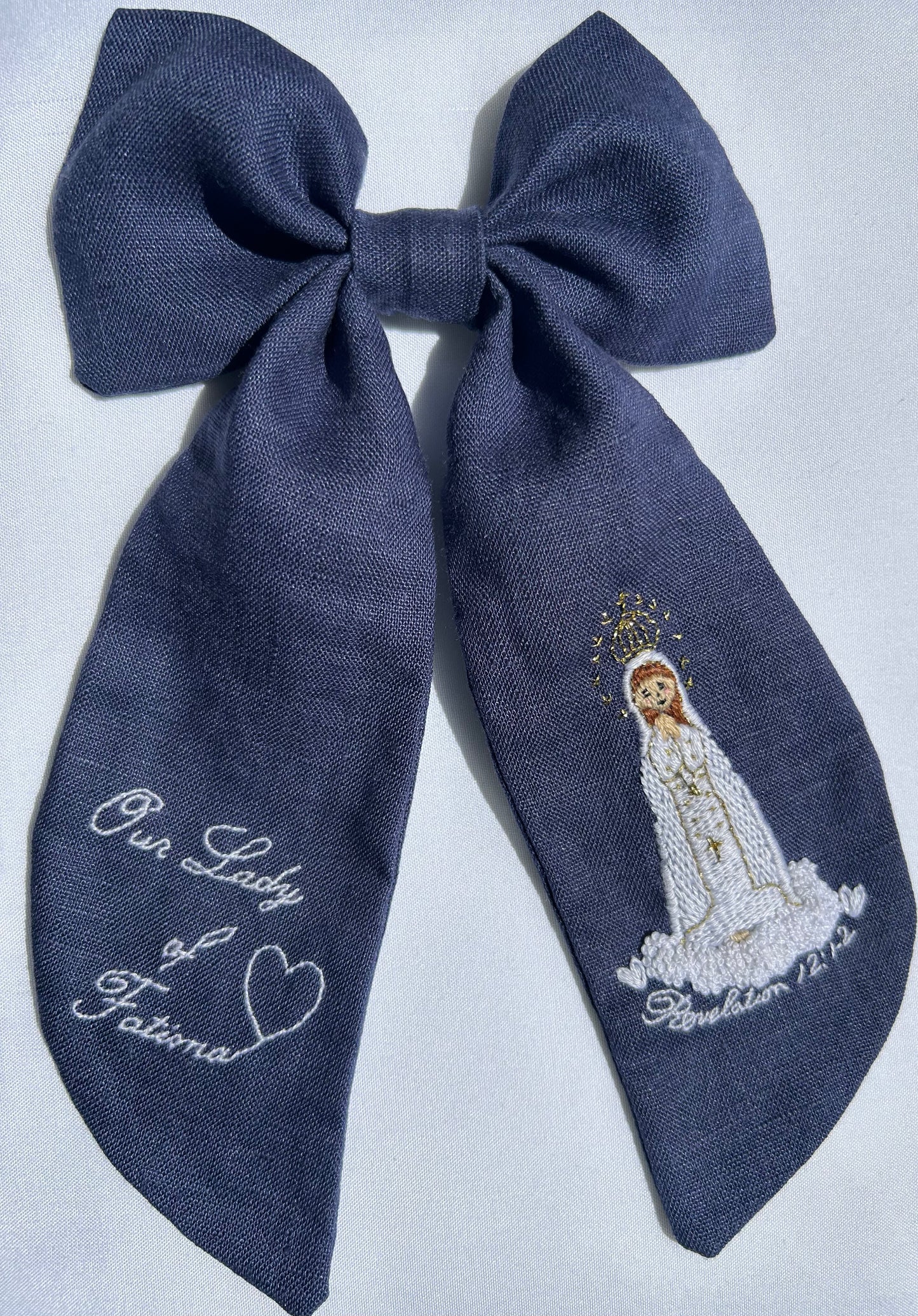 Our Lady of Fatima Hand-Embroidered Hair Bow