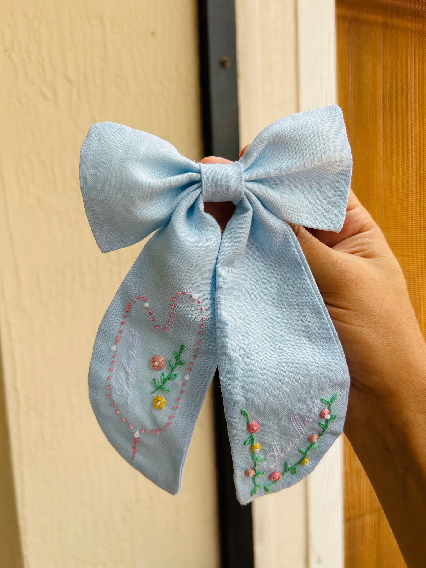 Rosary Hand-Embroidered Hair Bow