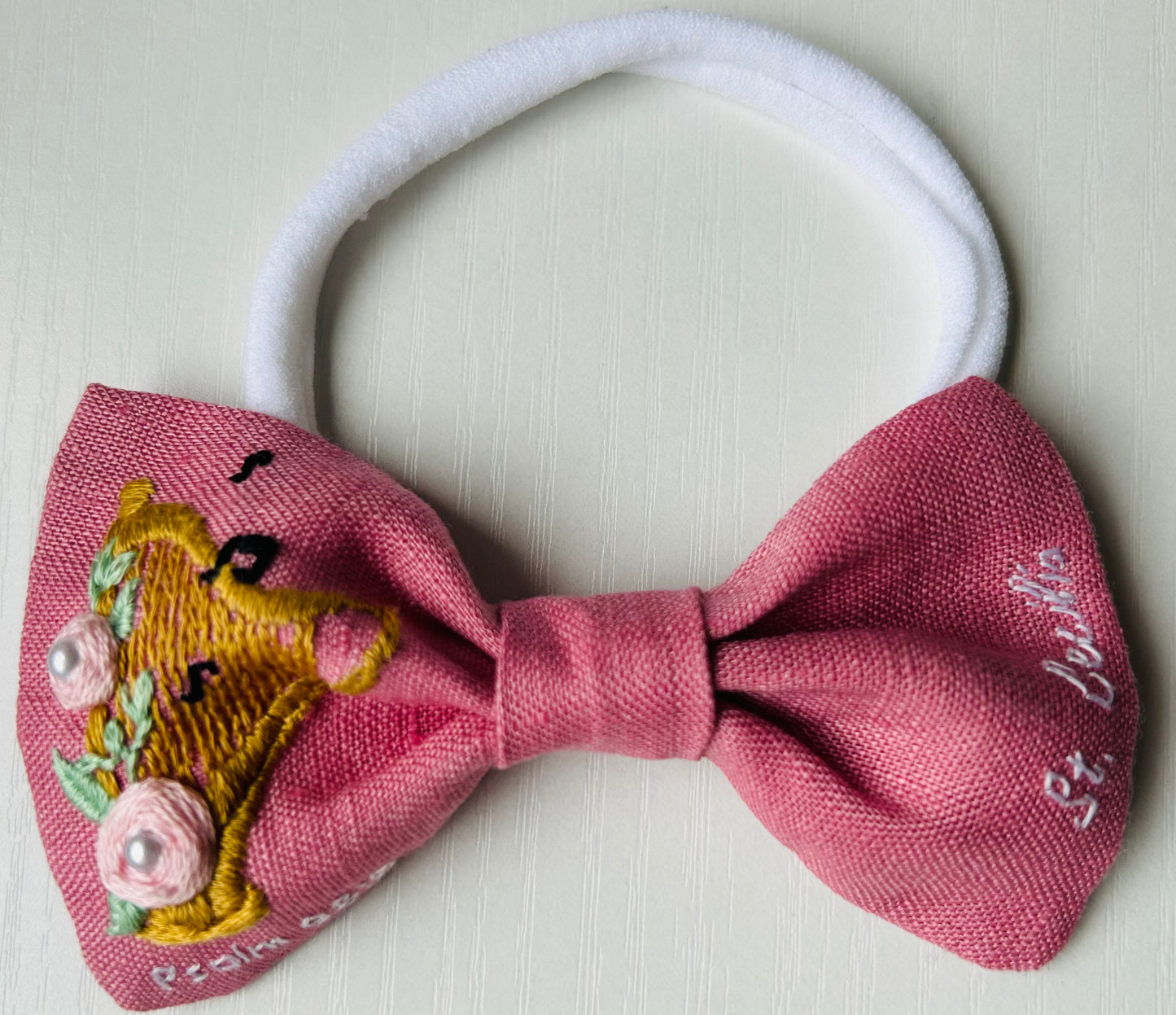 St. Cecilia Hand-Embroidered Hair Bow