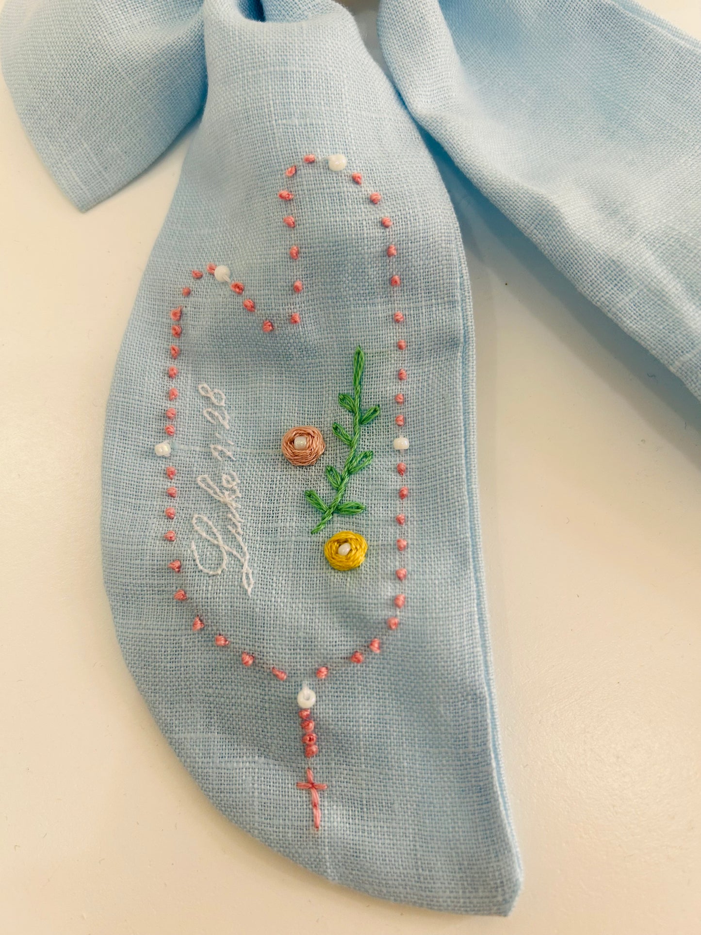 Rosary Hand-Embroidered Hair Bow