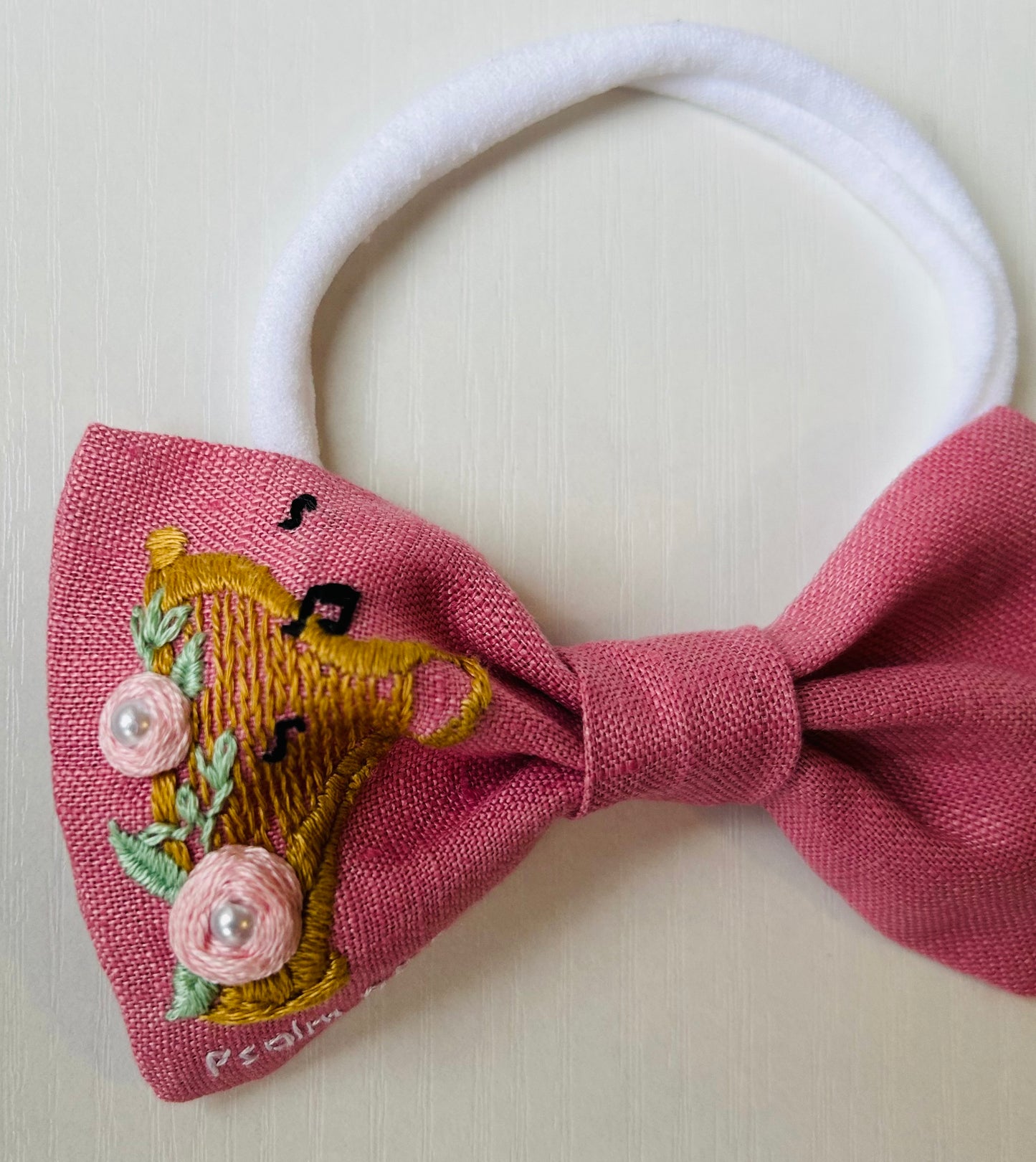 St. Cecilia Hand-Embroidered Hair Bow