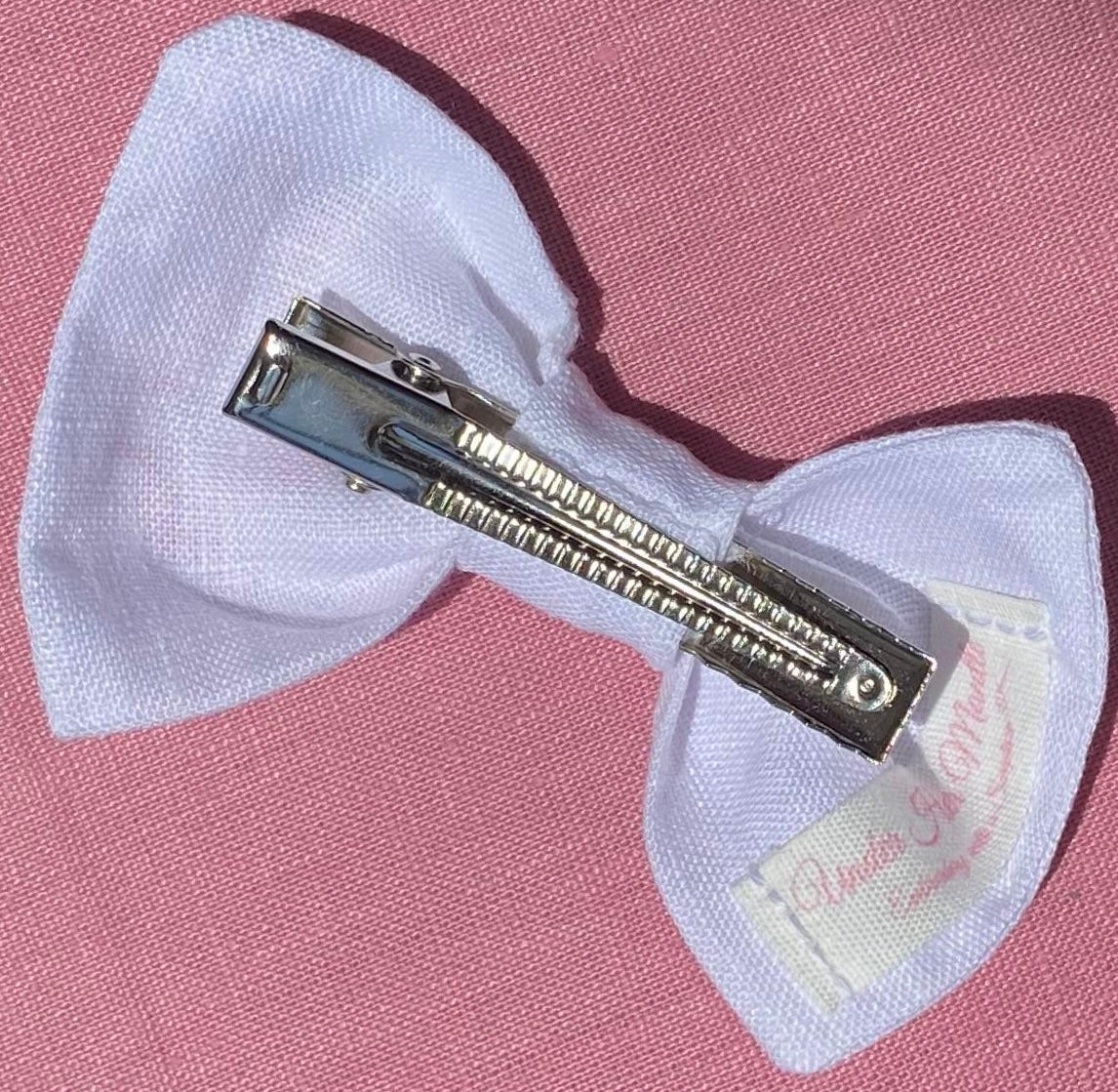 Cross Hand-Embroidered Hair Bow - White
