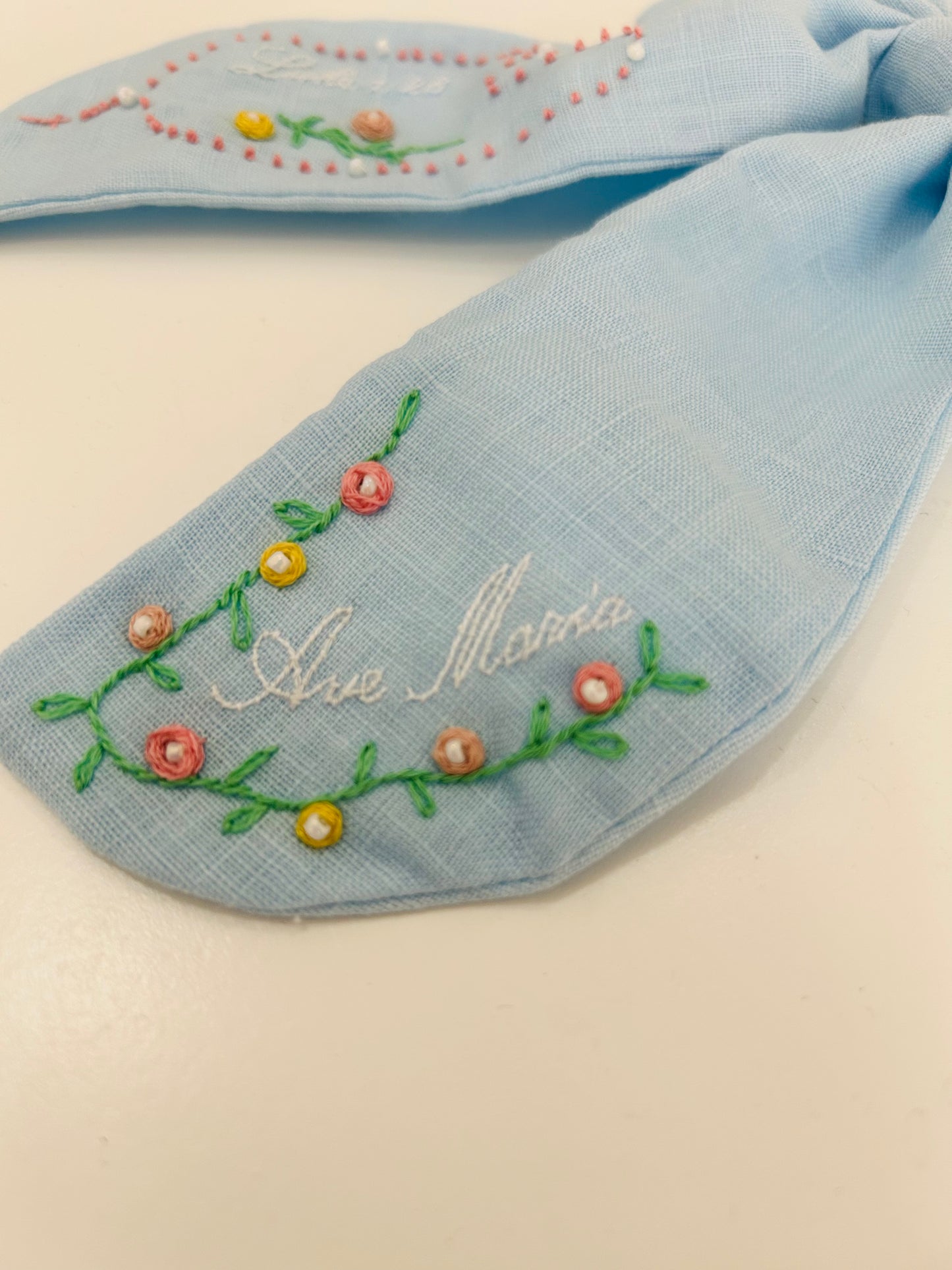 Rosary Hand-Embroidered Hair Bow