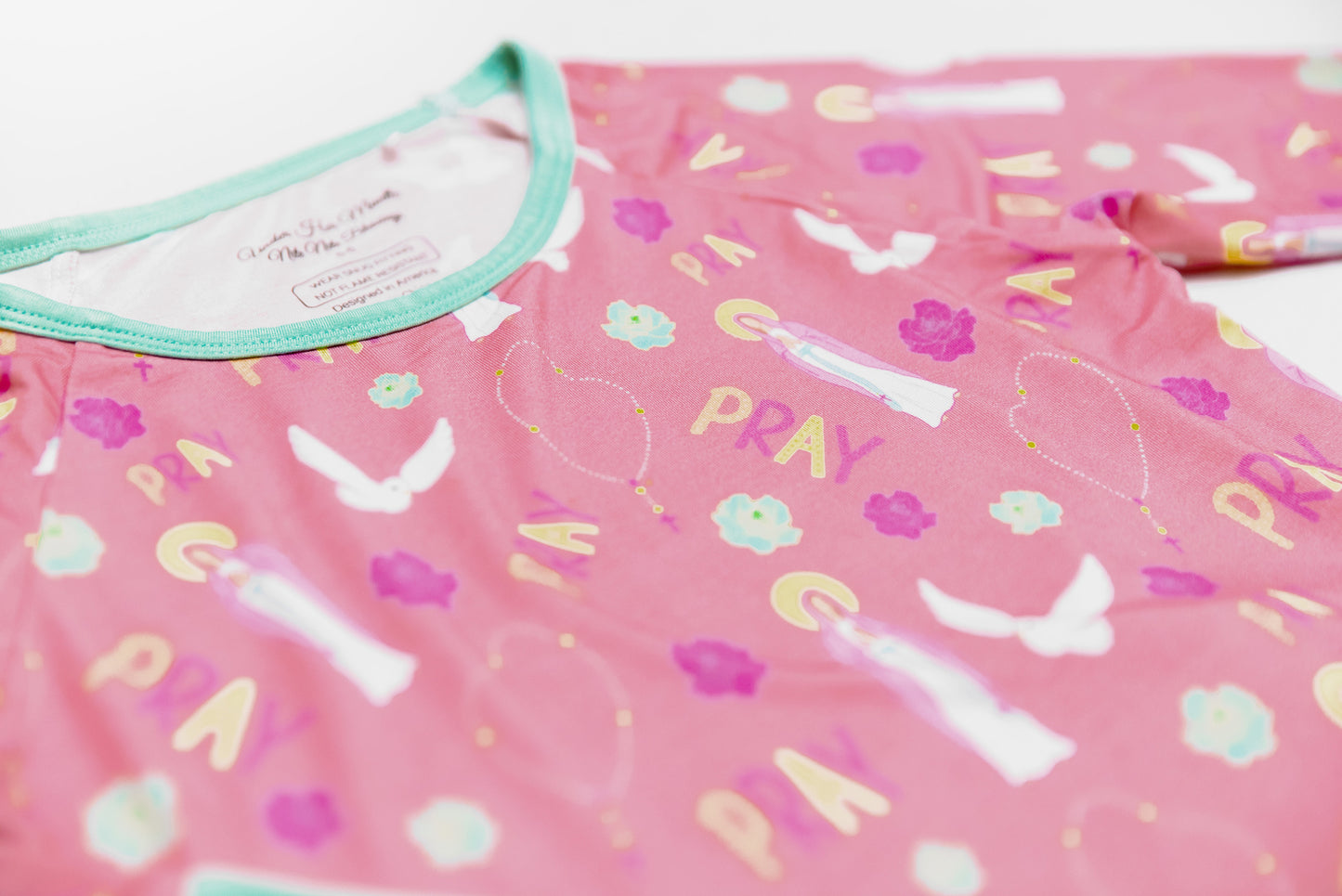Girls Catholic Pray Pajamas with Holy Spirit, Rosary, and Mary