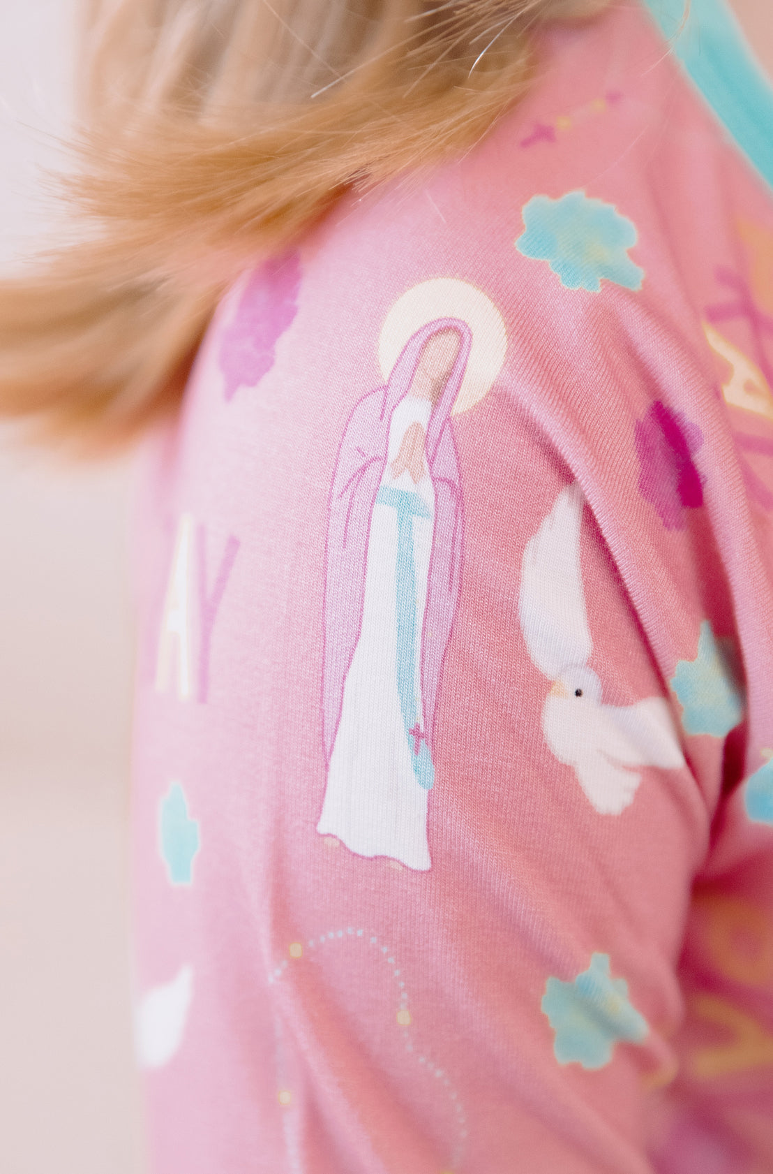 Girls Catholic Pray Pajamas with Holy Spirit, Rosary, and Mary