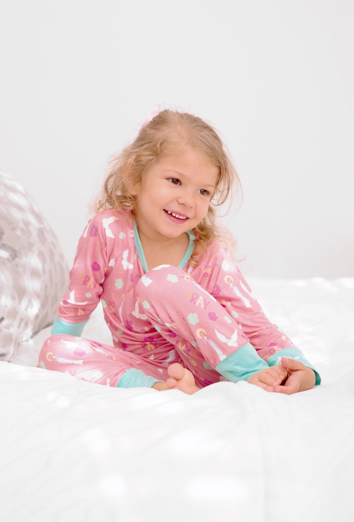 Girl wearing Catholic Pray Pajamas