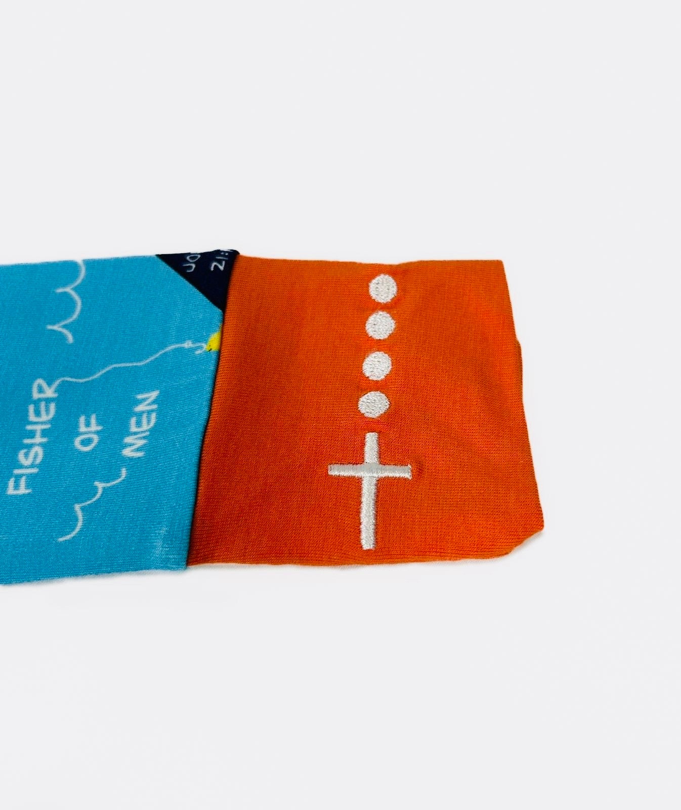 Embroidered rosary wrist detail on fisher of men boys pajamas
