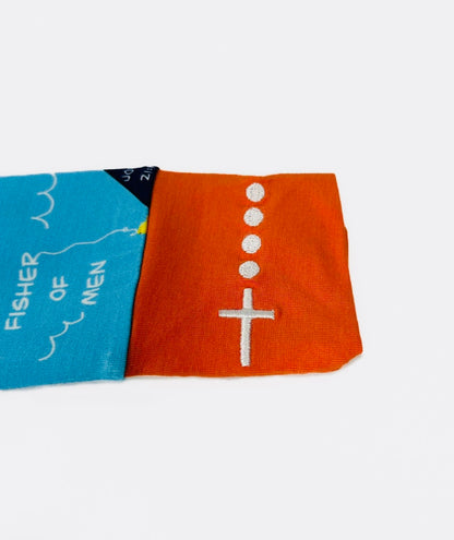 Embroidered rosary wrist detail on fisher of men boys pajamas