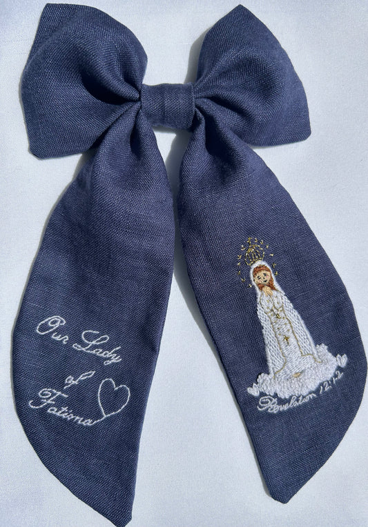 Our Lady of Fatima Hand-Embroidered Hair Bow