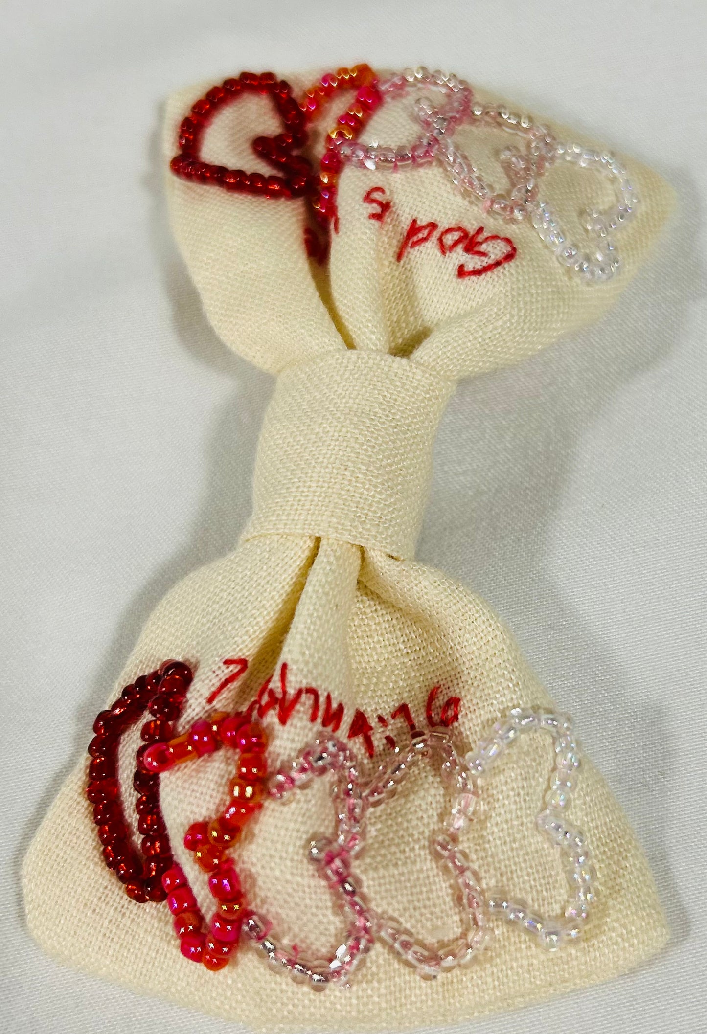 Valentines day Hand-Embroidered Hair Bow