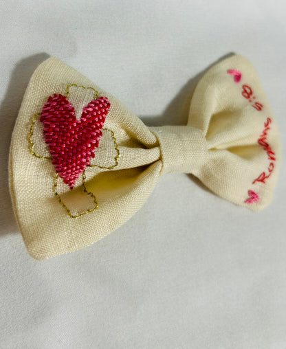 Valentines day Hand-Embroidered Hair Bow