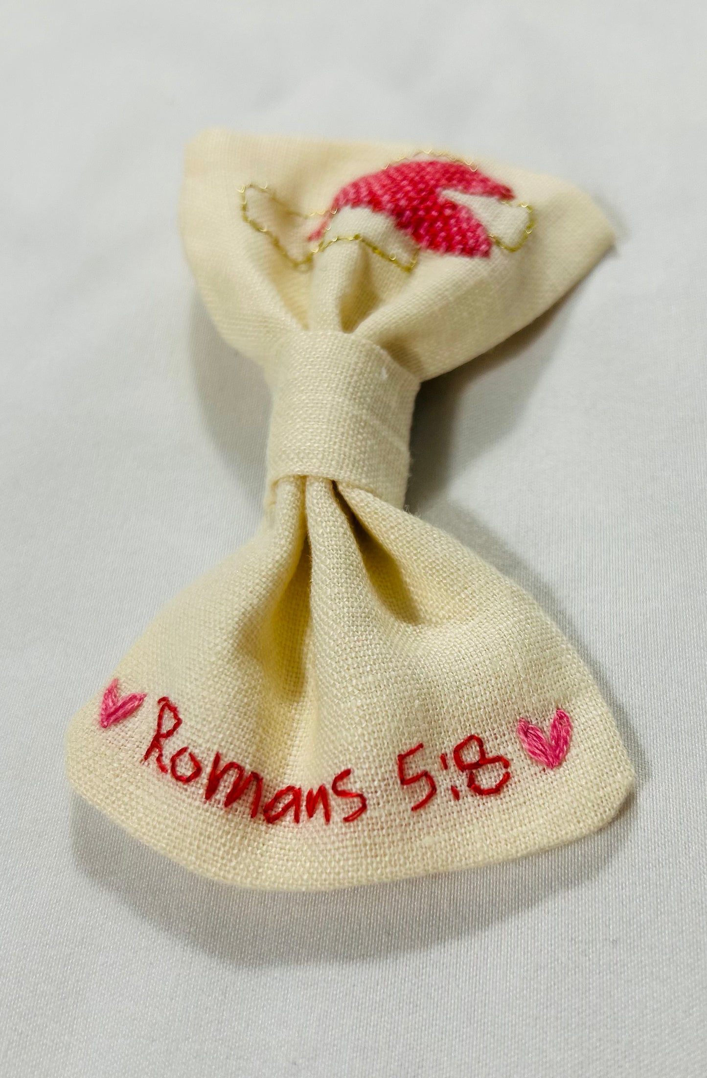 Valentines day Hand-Embroidered Hair Bow