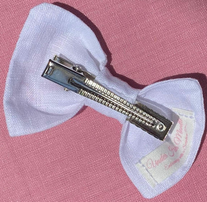 Cross Hand-Embroidered Hair Bow - White