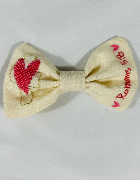 Valentines day Hand-Embroidered Hair Bow