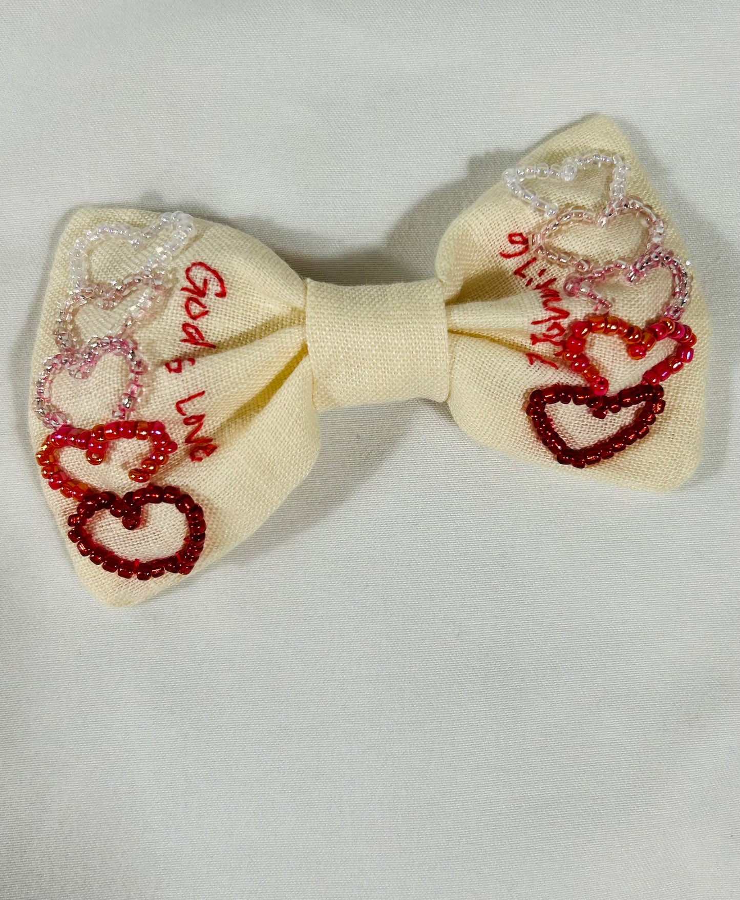 Valentines day Hand-Embroidered Hair Bow