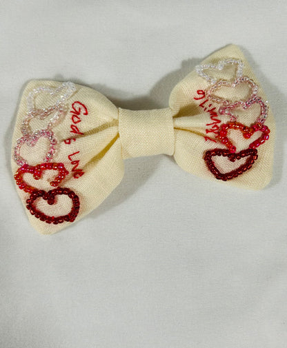 Valentines day Hand-Embroidered Hair Bow
