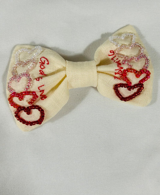 Valentines day Hand-Embroidered Hair Bow